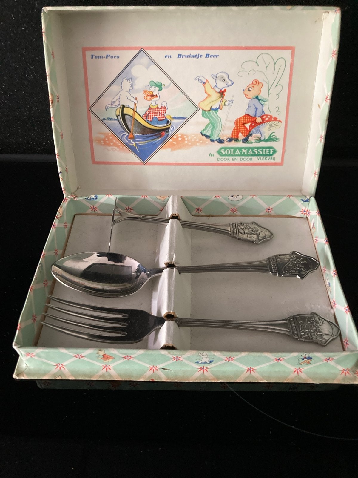 Vintage kinderbestekset Tom Poes en Bruintje Beer (1950-1960, Ophalen of Verzenden