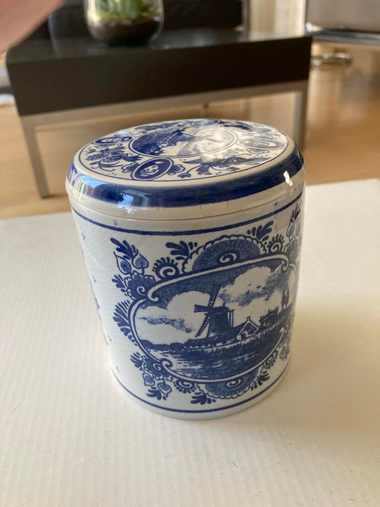 Delfts Blauw Gouda Stroopwafel Pot - Vintage Hollands Design, Antiek en Kunst, Ophalen of Verzenden