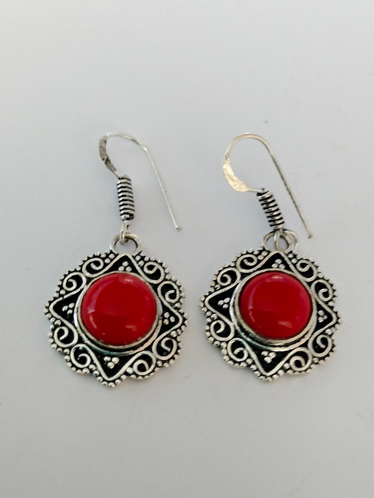zilveren oorbellen met rood koraal, Hangers, Verzenden, Nieuw, Met edelsteen