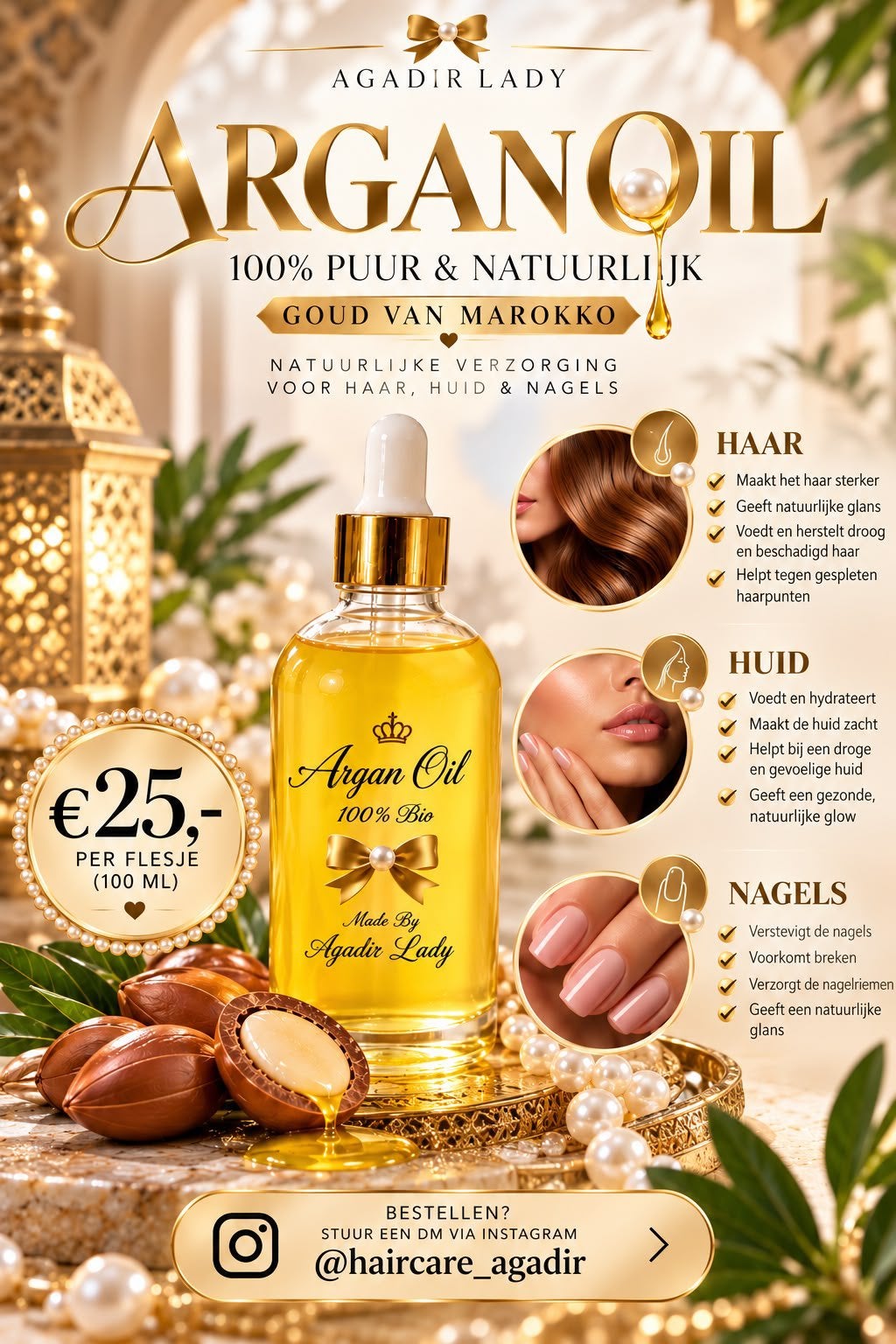 Pure biologische Argan haarverzorging uit Marokko, Ophalen of Verzenden, Zo goed als nieuw, Overige typen