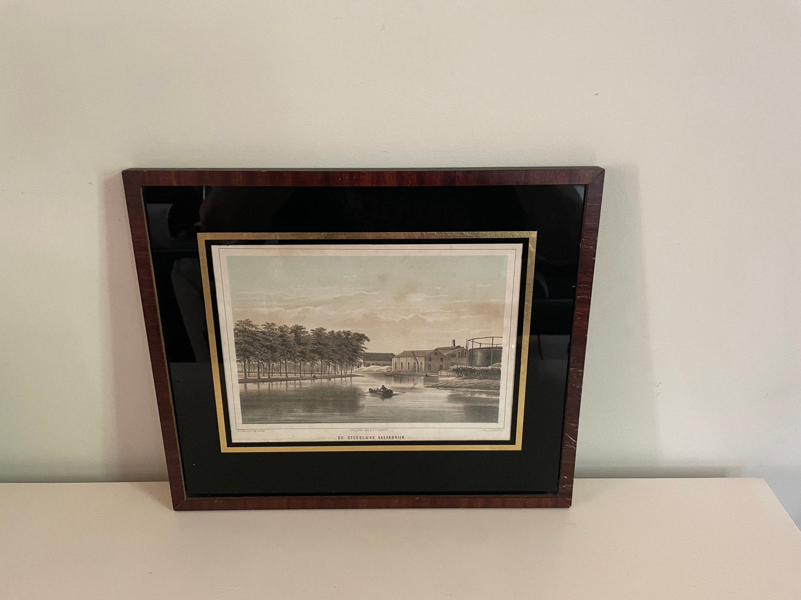 Antieke Lithografie "De Stedelijke Gasfabriek" Leiden, Ophalen of Verzenden