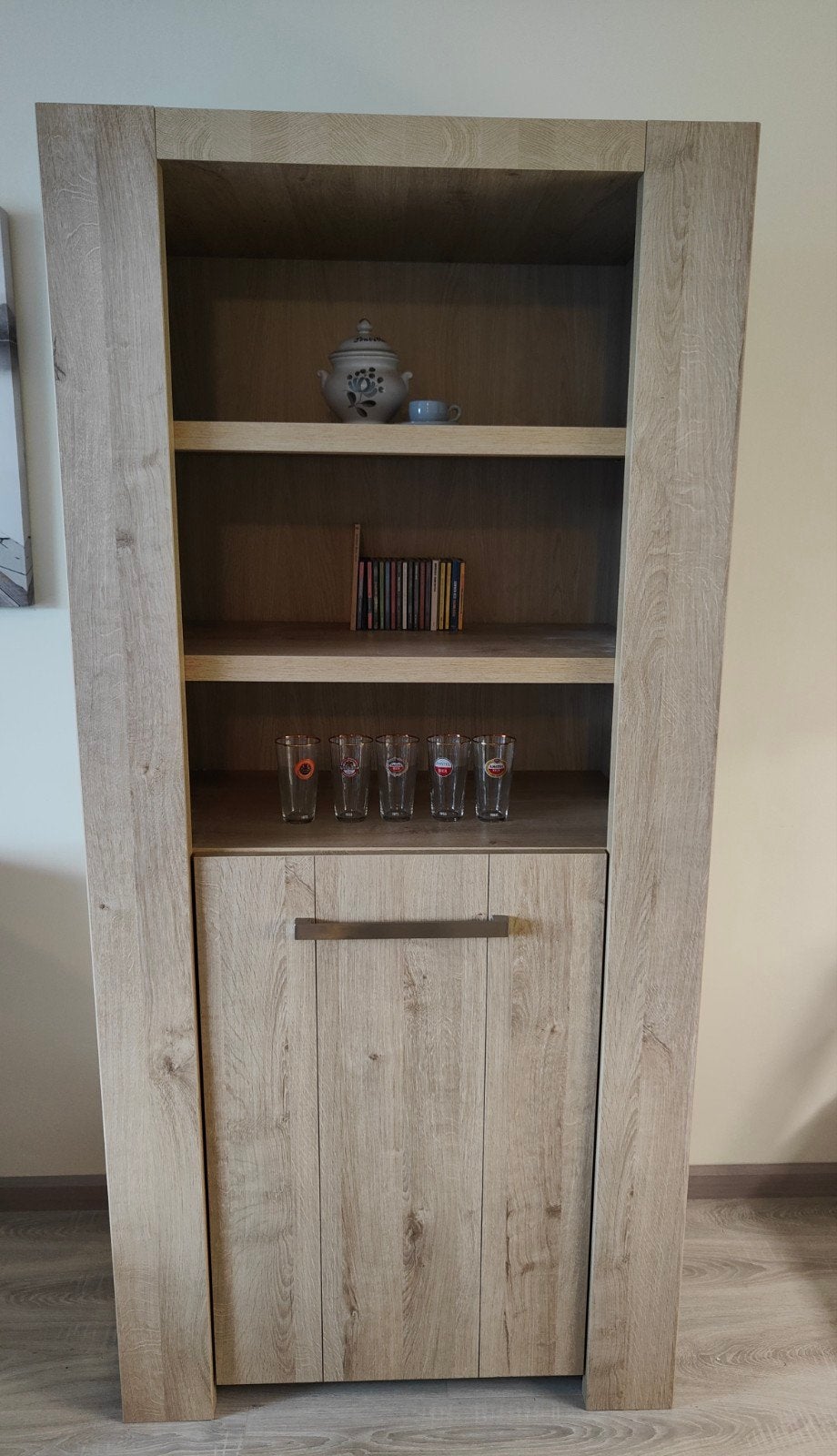 Houten boekenkast met deurtje en planken, Ophalen, Modern, functioneel, 200 cm of meer, Eikenhout