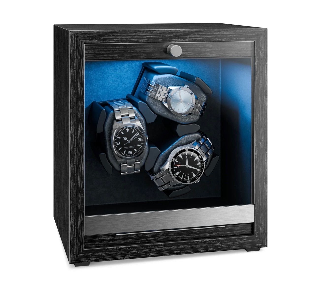 Watchwinder voor 3 horloges met blauwe LED-verlichting, Overige merken, Polshorloge, Nieuw, Kunststof