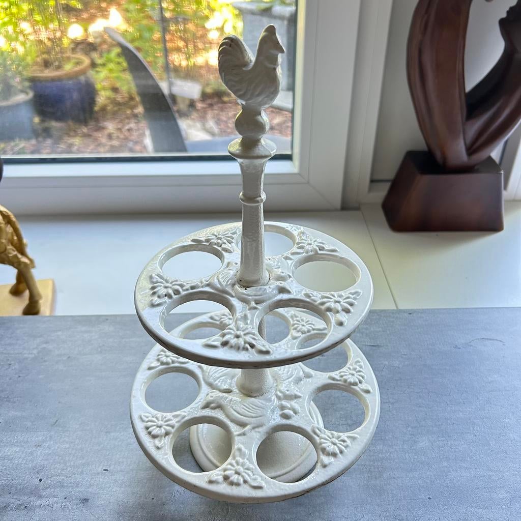 Gietijzeren witte eieren standaard 31 cm hoog, Antiek en Kunst, Ophalen of Verzenden