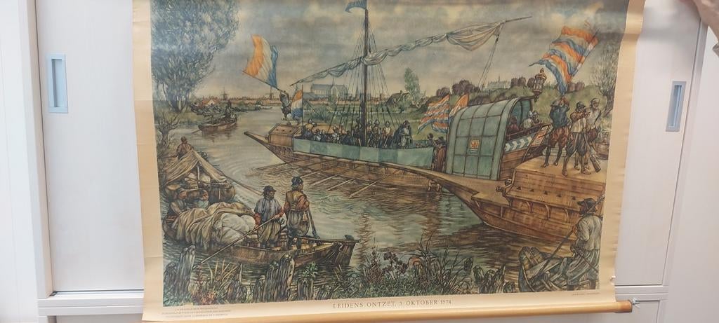 Schoolplaat van " Leidens ontzet " 3 oktober 1574., Antiek en Kunst, Antiek | Schoolplaten, Ophalen of Verzenden, Geschiedenis