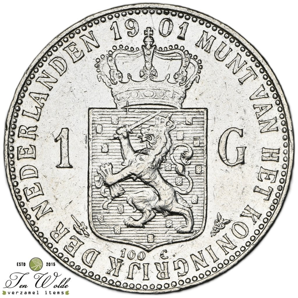 Nederland 1 Gulden 1901, 1 gulden, Zilver, Ophalen of Verzenden, Koningin Wilhelmina