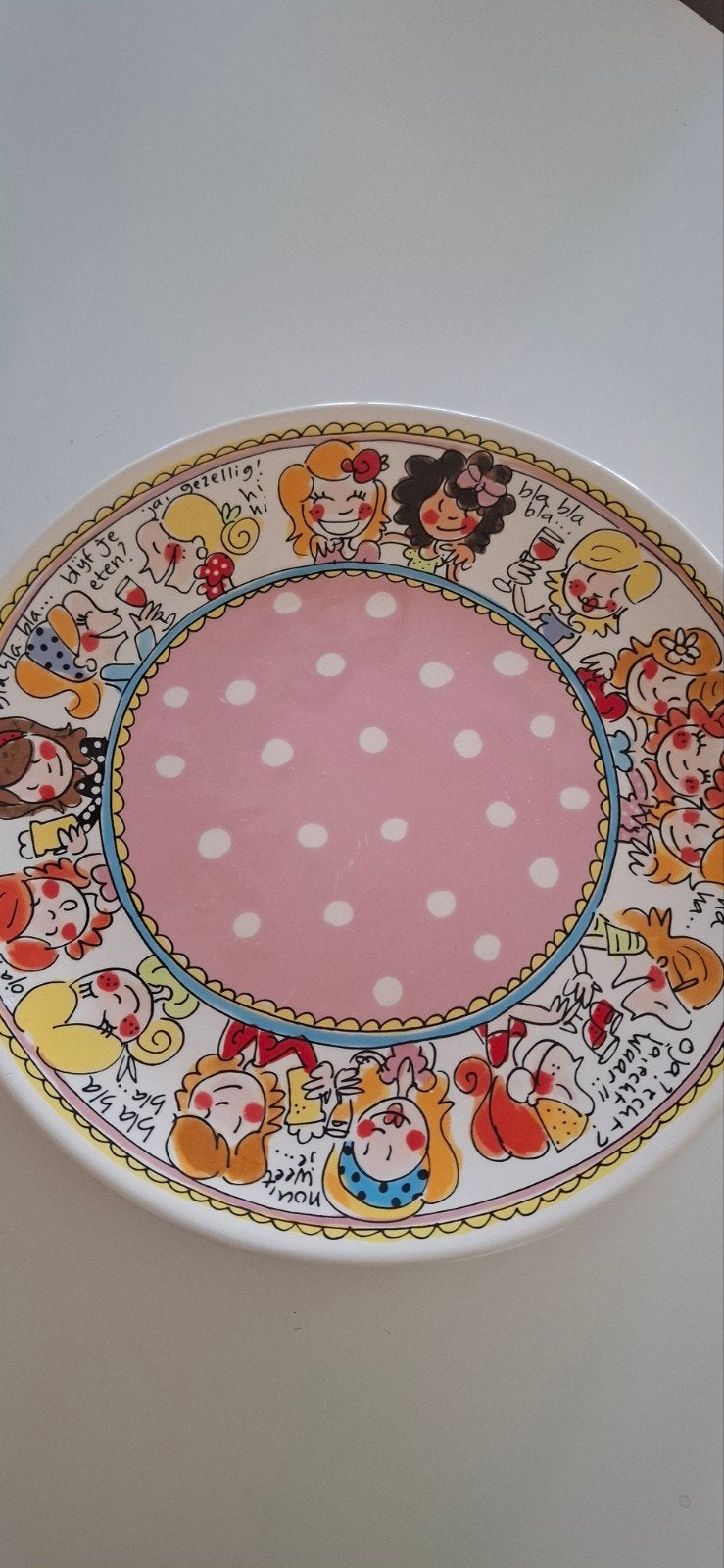 Groot Blond Amsterdam bord 35 cm met vrolijke illustraties, Ophalen of Verzenden, Aardewerk, Bord(en)