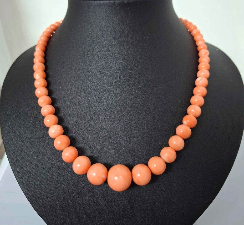 Antiek Groot 14-Kt Goud Roze Bloedkoraal Ketting 49 CM, Ophalen of Verzenden, Goud, Ketting, Met edelsteen