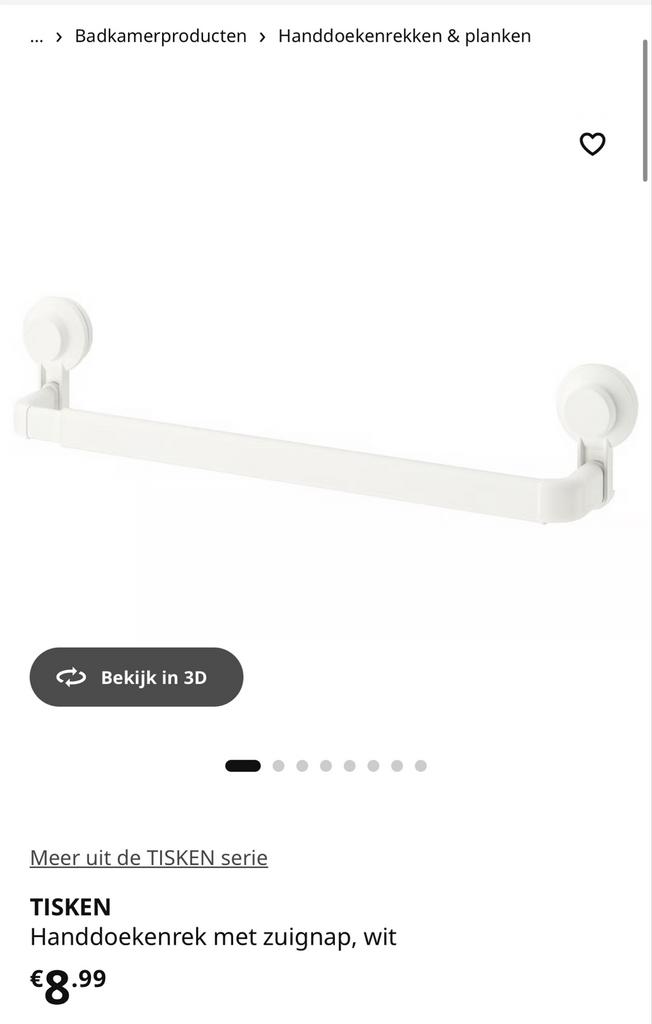 IKEA TISKEN Handdoekenrek met zuignap, wit, Huis en Inrichting, Ophalen of Verzenden, Zo goed als nieuw, Wit, Handdoekenrek