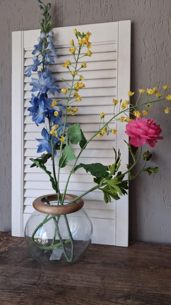 Riviera Maison vaas | Mijas Vase S met houten rand - nieuw, Overige kleuren, Nieuw, Ophalen of Verzenden, Glas