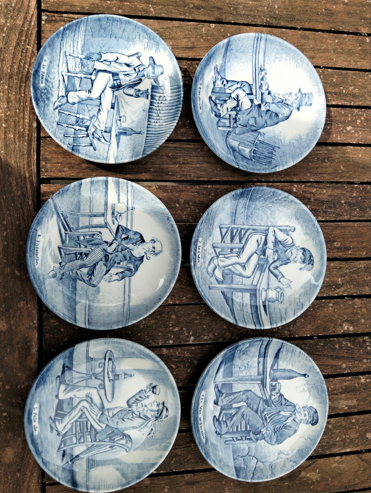 Set van 6 antieke Boch Frères Makkum borden 'Les Buveurs', Ophalen of Verzenden