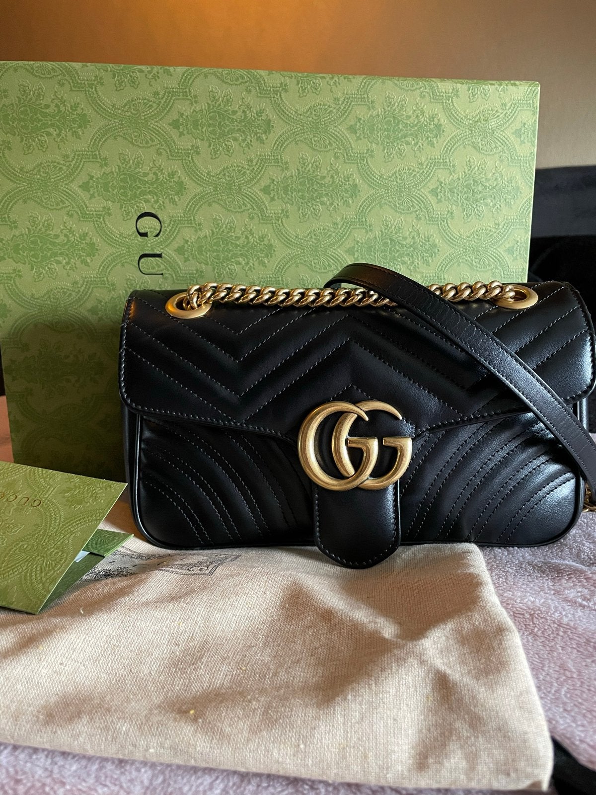 Gucci GG Marmont Matelassé Mini Tas Zwart, Verzenden, Zo goed als nieuw, Zwart, Schoudertasje