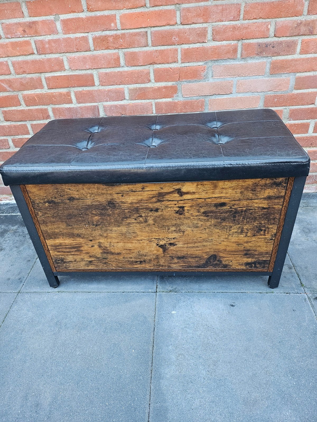 Opbergbankje met zwart kunstleer en hout, Huis en Inrichting, Stoelen, Gebruikt, Zwart, Ophalen of Verzenden, Eén