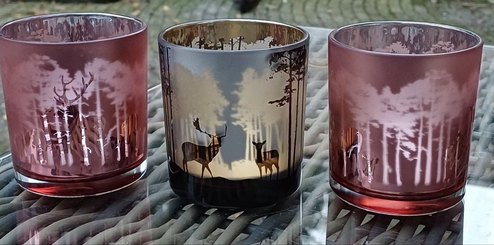 3x  Waxinelicht houder, Vintage, Gebruikt, Ophalen of Verzenden, Glas
