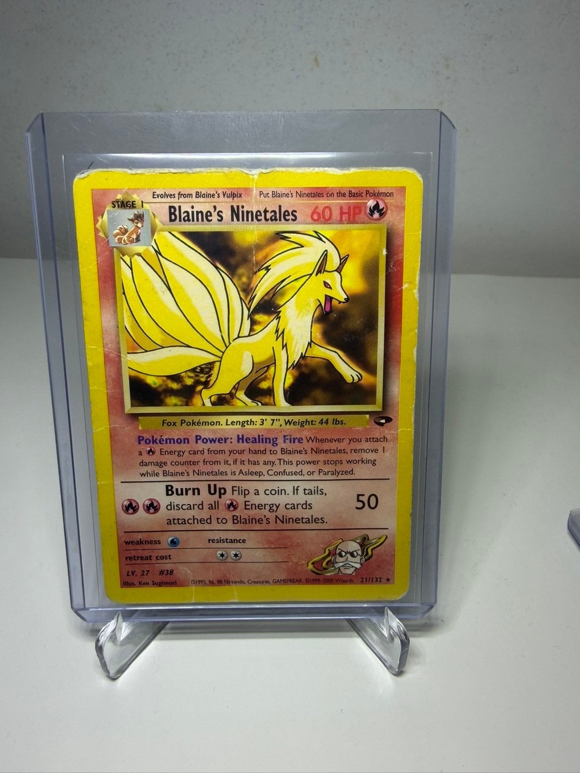 Blaine's Ninetales Pokémon kaart uit 1995 - Slechte staat, Ophalen, Gebruikt, Losse kaart