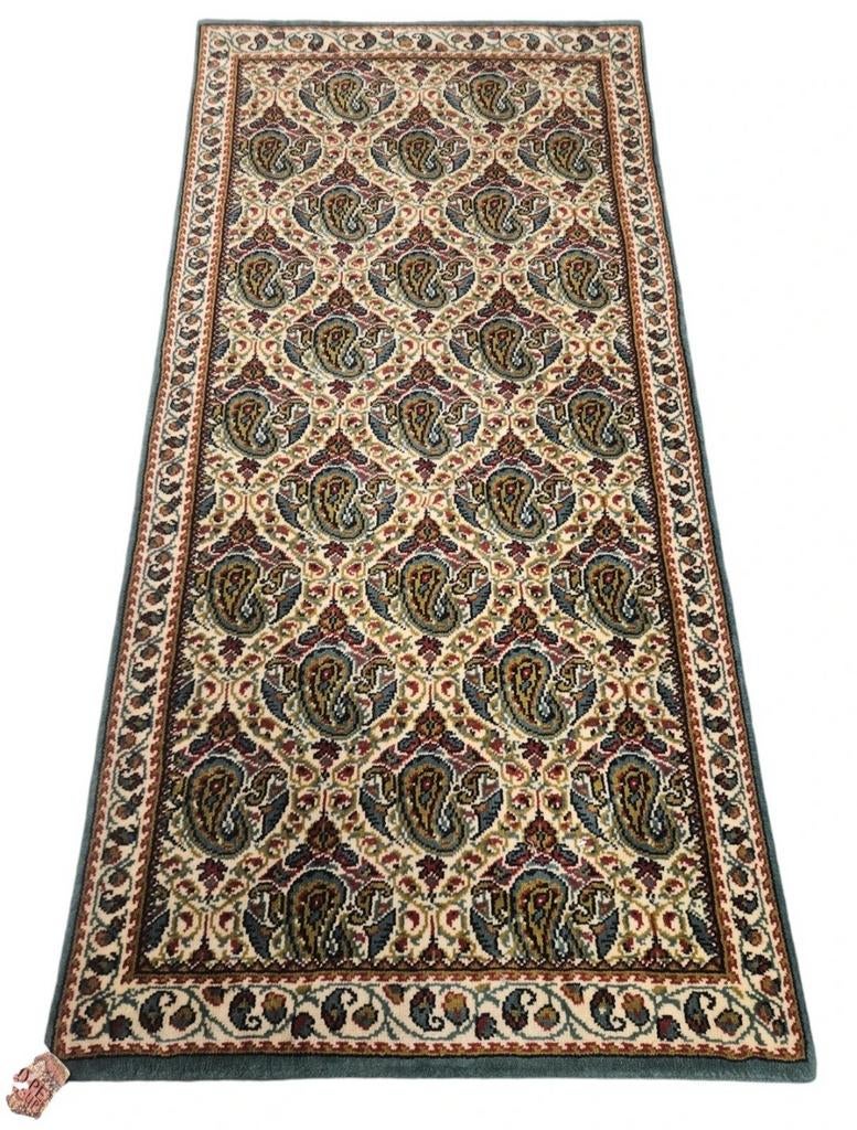 Vintage Perzisch tapijt met Paisley-patroon petrol 74x135cm, Huis en Inrichting, Stoffering | Tapijten en Kleden, Zo goed als nieuw