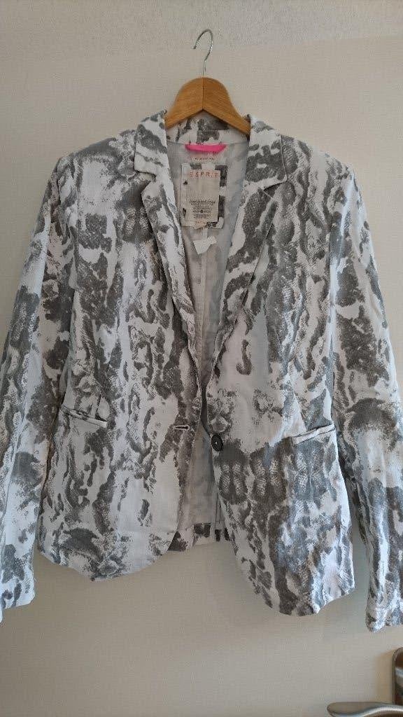 Esprit colbert wit met grijs, print slang, katoen stretch 38, Maat 38/40 (M), Verzenden, Wit, Jasje