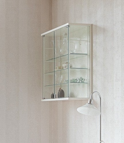 Glazen vitrinekastje, Huis en Inrichting, Kasten | Vitrinekasten, Ophalen, Met plank(en), Strak, Gebruikt