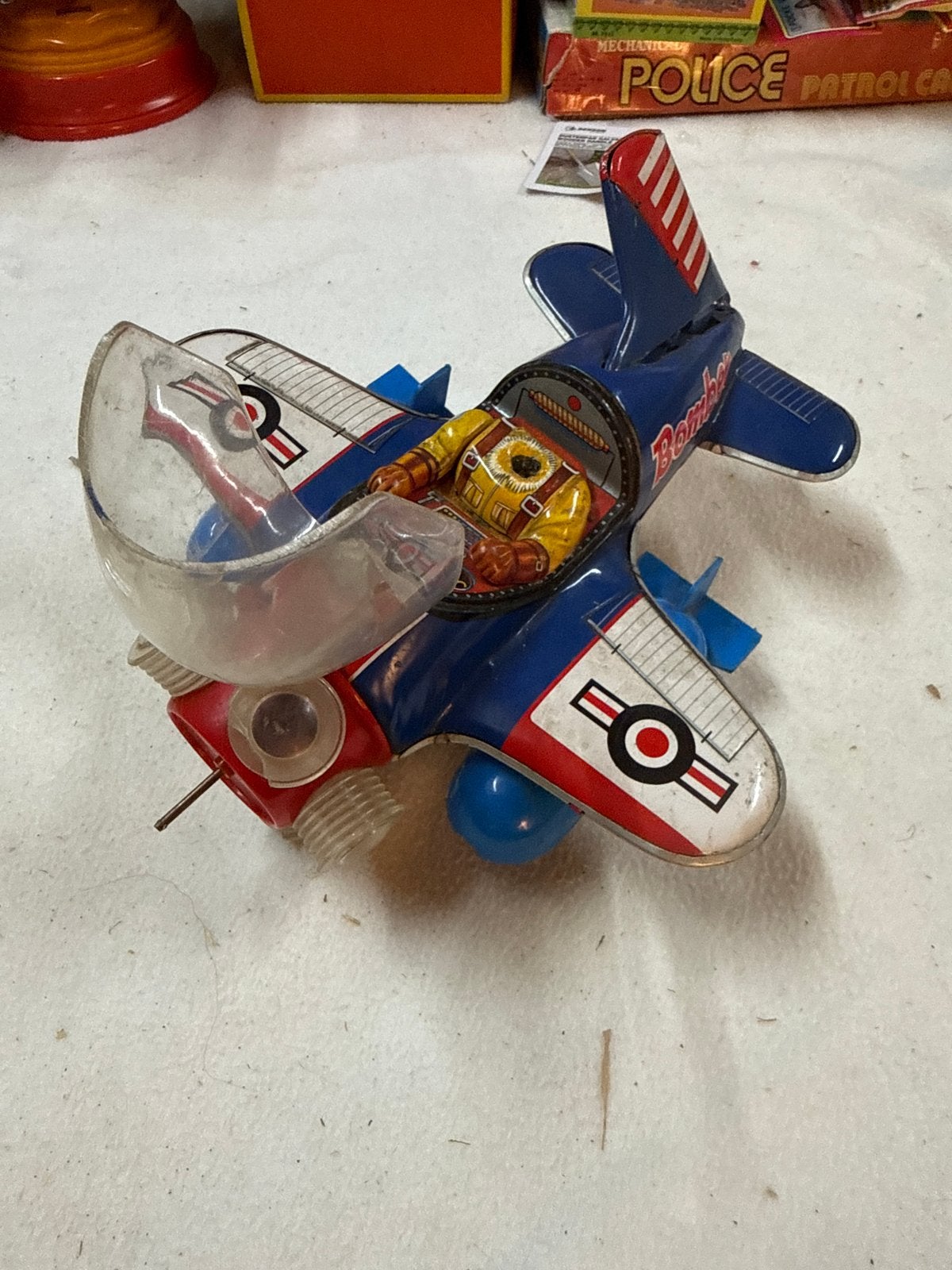 Vintage Blikken Speelgoed Vliegtuig Bomber Made in Japan, Verzamelen, Ophalen of Verzenden, Gebruikt