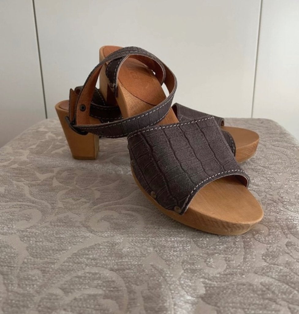 Sanita echt leren grijs blauwe clogs klompen maat 37, Nieuw, Sanita, Grijs, Sandalen of Muiltjes