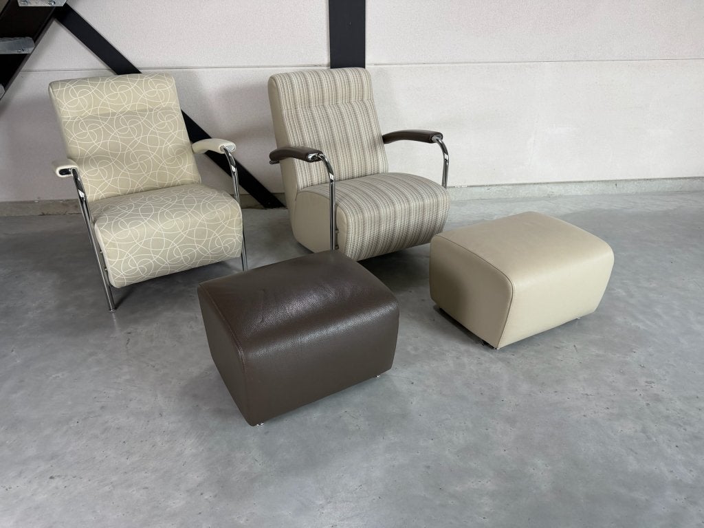 Leolux Scylla fauteuils met hocker - stof en leer, Huis en Inrichting, Ophalen, Nieuw, 75 tot 100 cm, Gelderland Harvink Pode Jori Montis