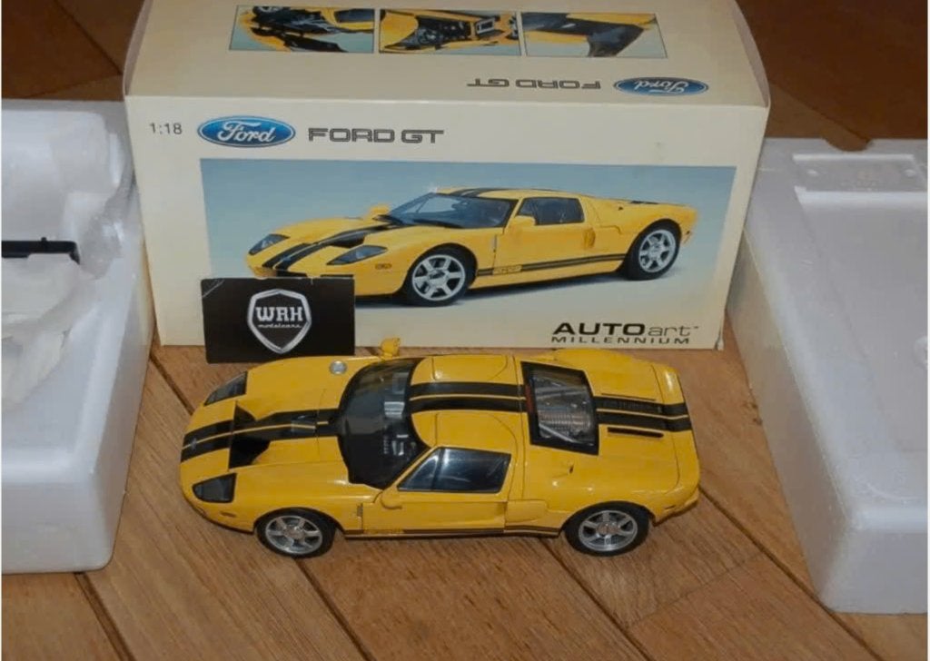 1:18 FORD GT yellow black stripe Autoart 73022 in doos WRH, Hobby en Vrije tijd, Modelauto's | 1:18, Ophalen of Verzenden, Zo goed als nieuw