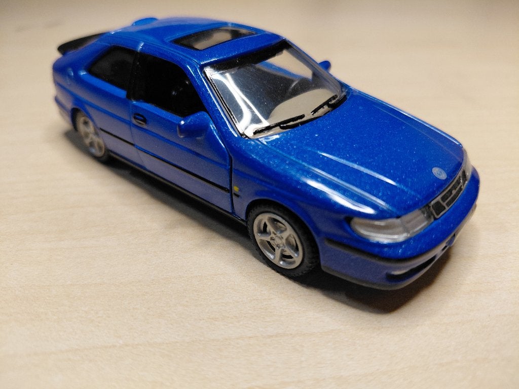 Saab 9-3 modelauto - Blauw - zwart interieur, Ophalen, Zo goed als nieuw, Auto, Overige merken
