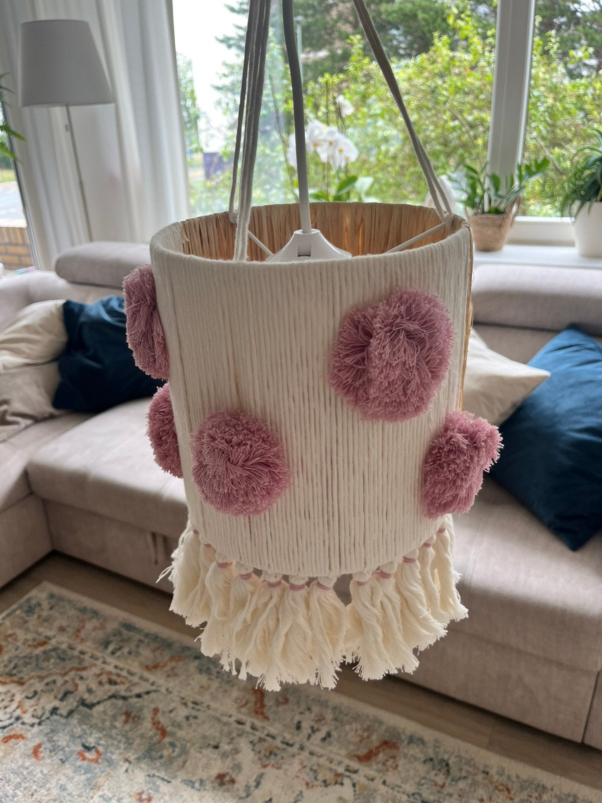 Hanglamp macrame/raffia, Ophalen, Zo goed als nieuw, Rond