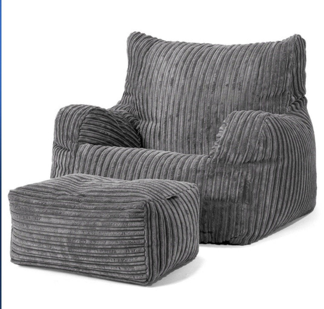 Bigbertha zitzak fauteuil met voetenbank - ribstof, Ophalen, Gebruikt, 75 tot 100 cm, 75 tot 100 cm