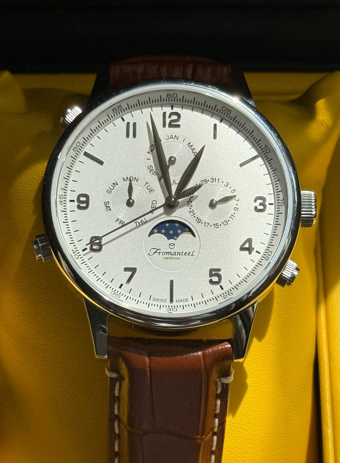 Fromanteel Moon Phase GT-0531-003 White - Crocodile Strap, Sieraden, Tassen en Uiterlijk, Horloges | Heren, Overige merken, Leer