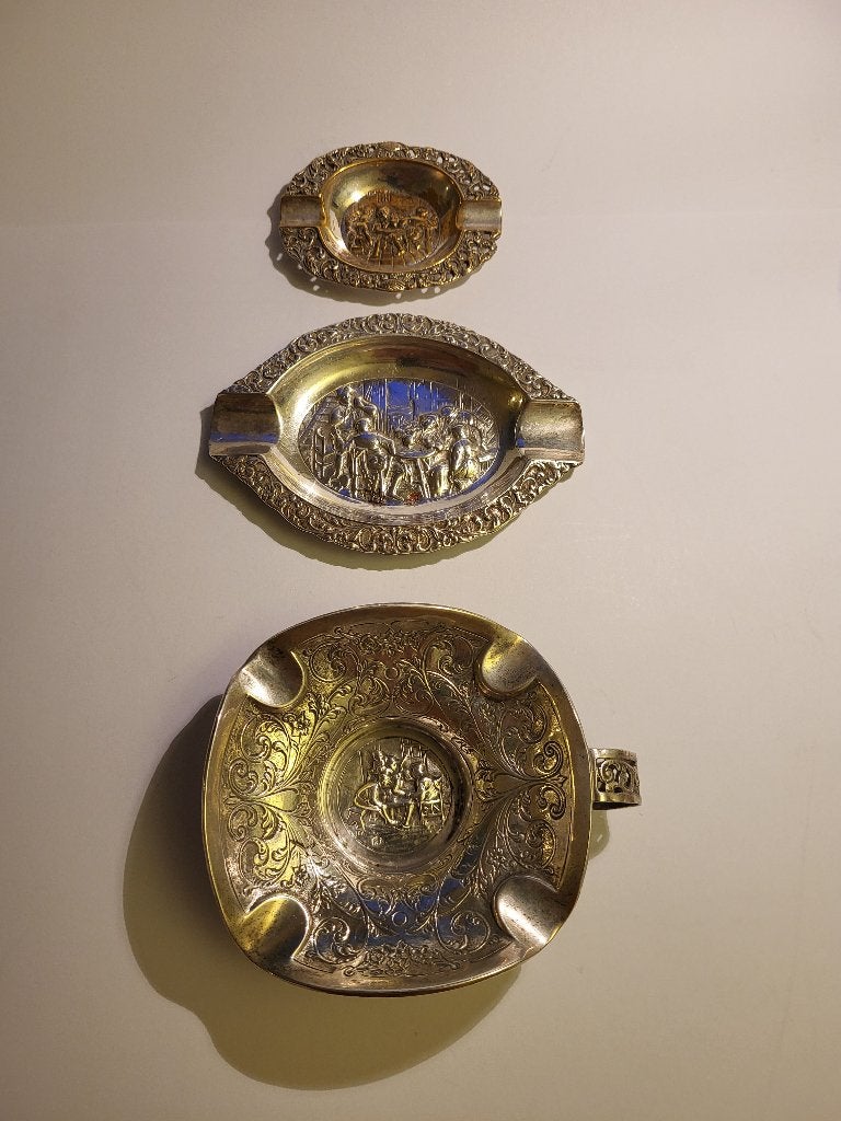 2 x Zilver & 1 x Verzilverde-asbak  Zie foto's, Verzenden, Zilver