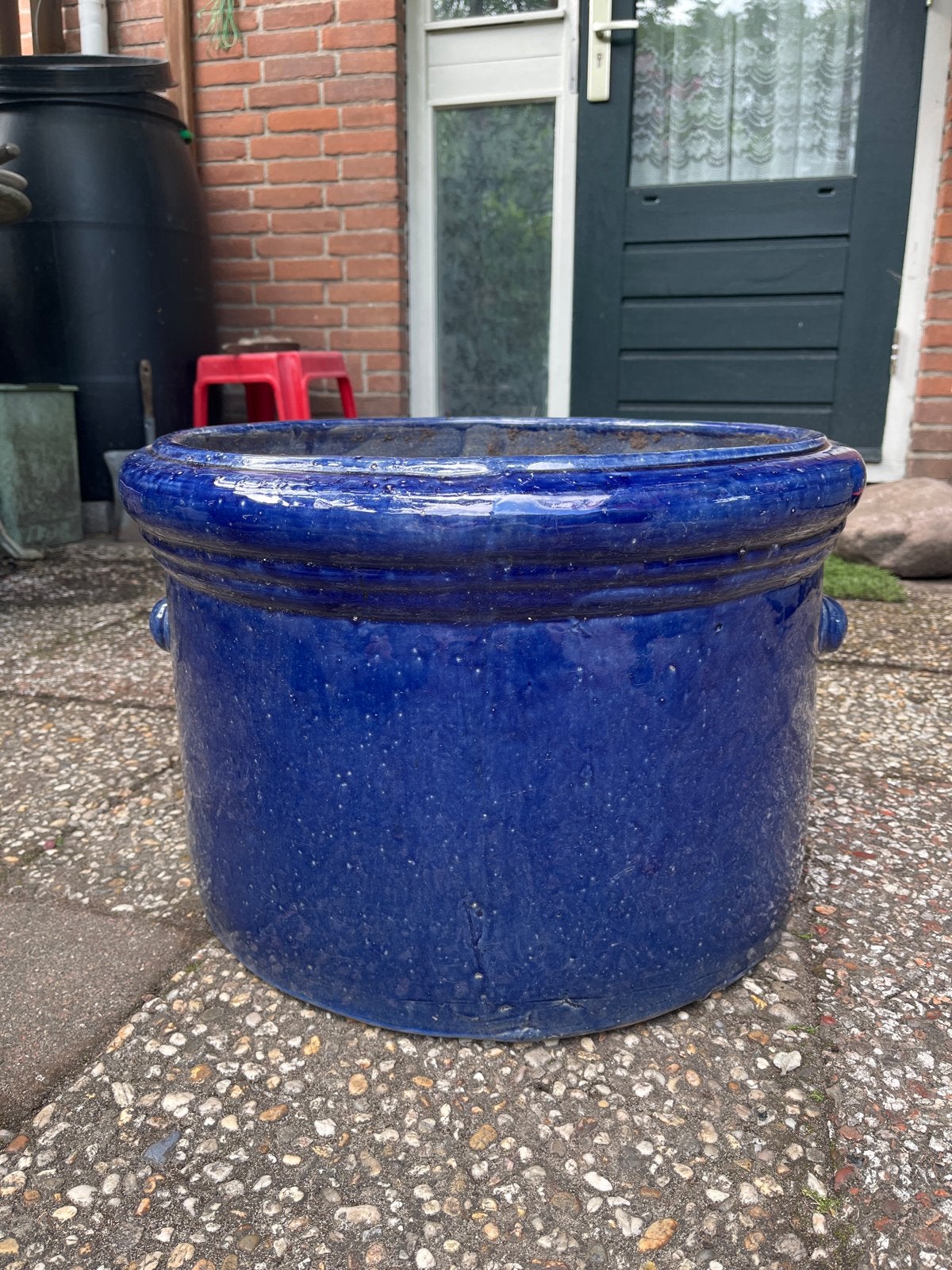 Grote blauwe bloempot - Gebruikt, maar in goede staat, Ophalen, Gebruikt, 40 cm of meer, Rond