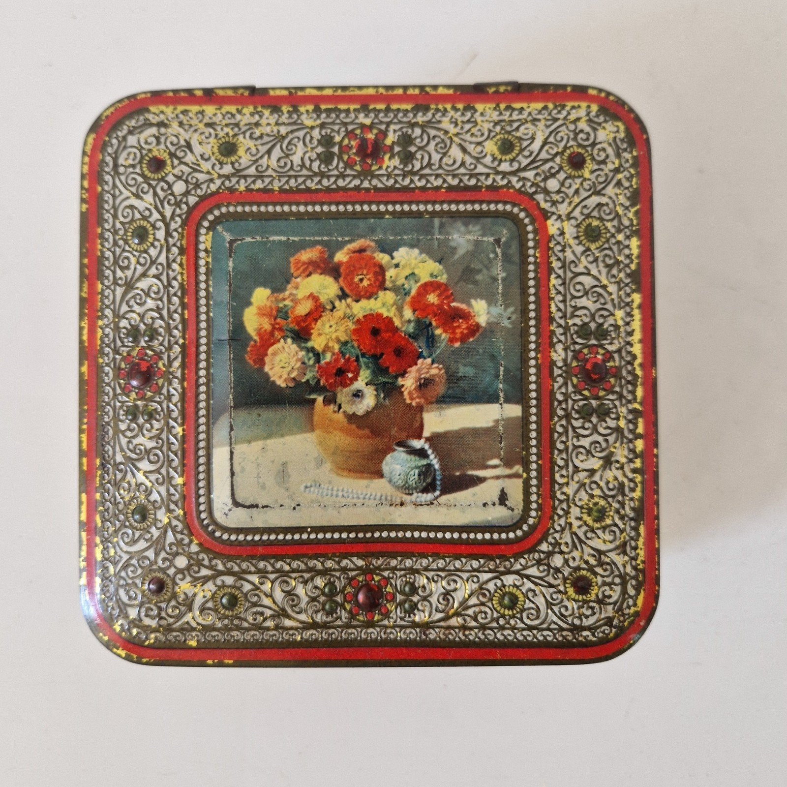 Vintage koektrommel blik korkjestrommel bloemen blikje, Ophalen of Verzenden, Gebruikt, Overige