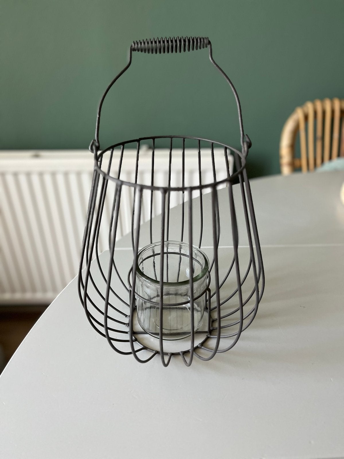 Metalen Windlicht met Glazen Houder - Sfeervolle Decoratie, Zwart, Ophalen of Verzenden, Zo goed als nieuw, Metaal