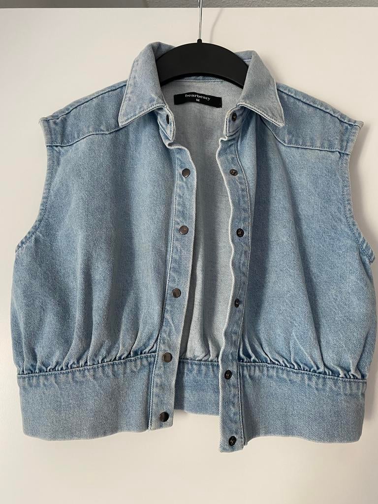 Mouwloze trenduy spijkerjasje, valt klein als xs/s, Ophalen of Verzenden, Zo goed als nieuw, Maat 34 (XS) of kleiner, Blauw