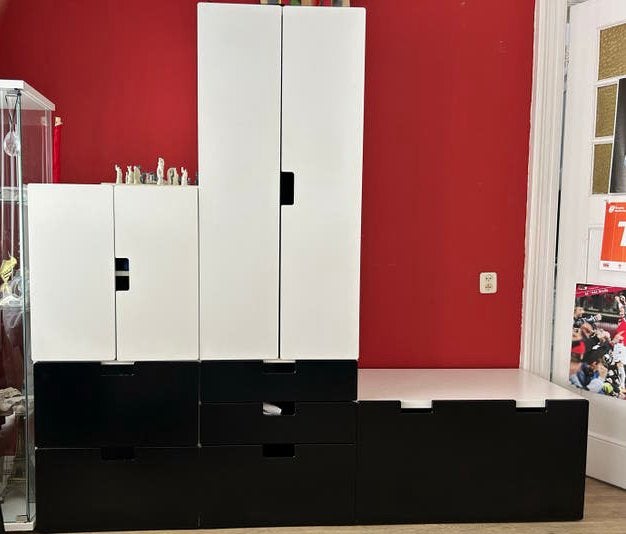 Modulaire kast met deuren en lades - Wit/Zwart, Ophalen, Gebruikt, 100 tot 150 cm, Met lade(s)