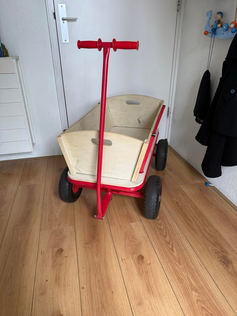Stevige trekwagen / bolderkar – hout & metaal, Ophalen, Gebruikt