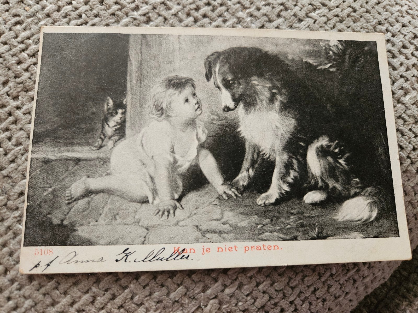 Kind, hond en kat - kan  je niet praten, Verzamelen, Ophalen of Verzenden, Voor 1920, Gelopen
