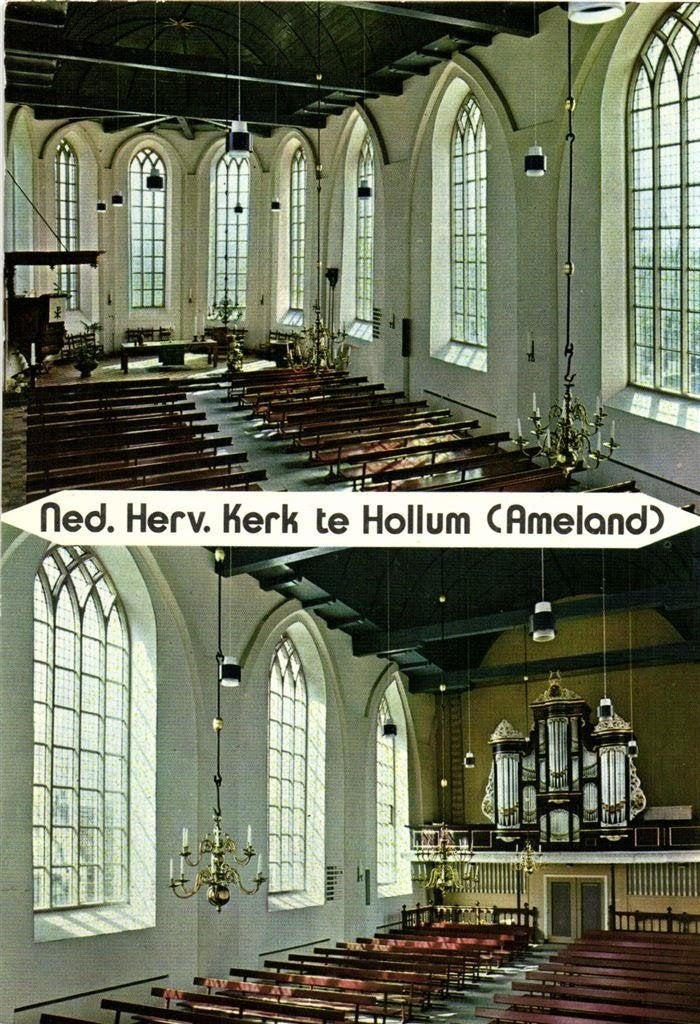 Ned. Herv. Kerk te Hollum [Ameland] - 2 afb interieur - onge, Ophalen of Verzenden, 1960 tot 1980, Ongelopen, Friesland