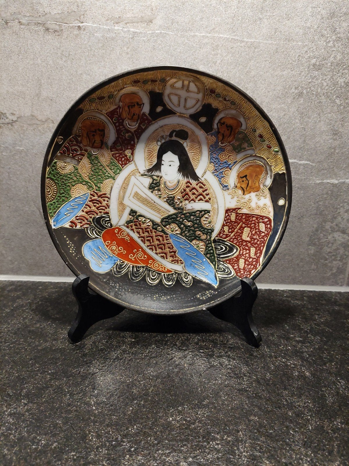 Antiek Japans Satsuma Aardewerk Bord met Figuren, Ophalen of Verzenden