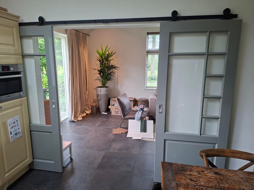 Schuifdeuren met railsysteem - 210x88cm per deur, Doe-het-zelf en Verbouw, Deuren en Horren, Ophalen of Verzenden