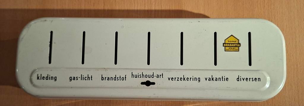 Vintage Brabantia spaarpot met vakjes - sleutel ontbreekt, Huis en Inrichting, Vintage, Gebruikt, Ophalen of Verzenden, Metaal