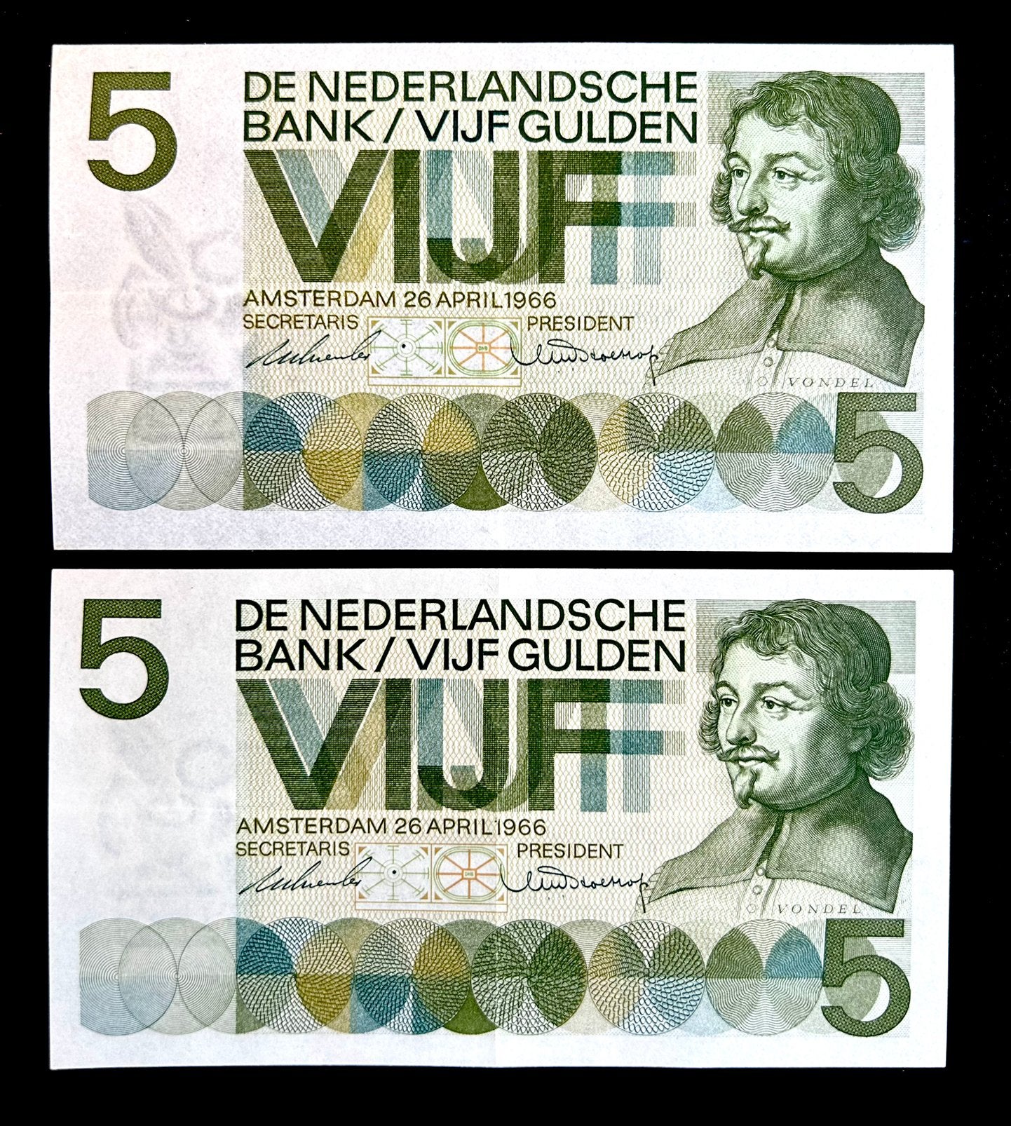 SETJE: 2x 5 GLD. 1966. 2x ‘Z’ 1x INVUL, 1x REPLACEMENT. PR+, Verzenden, 5 gulden