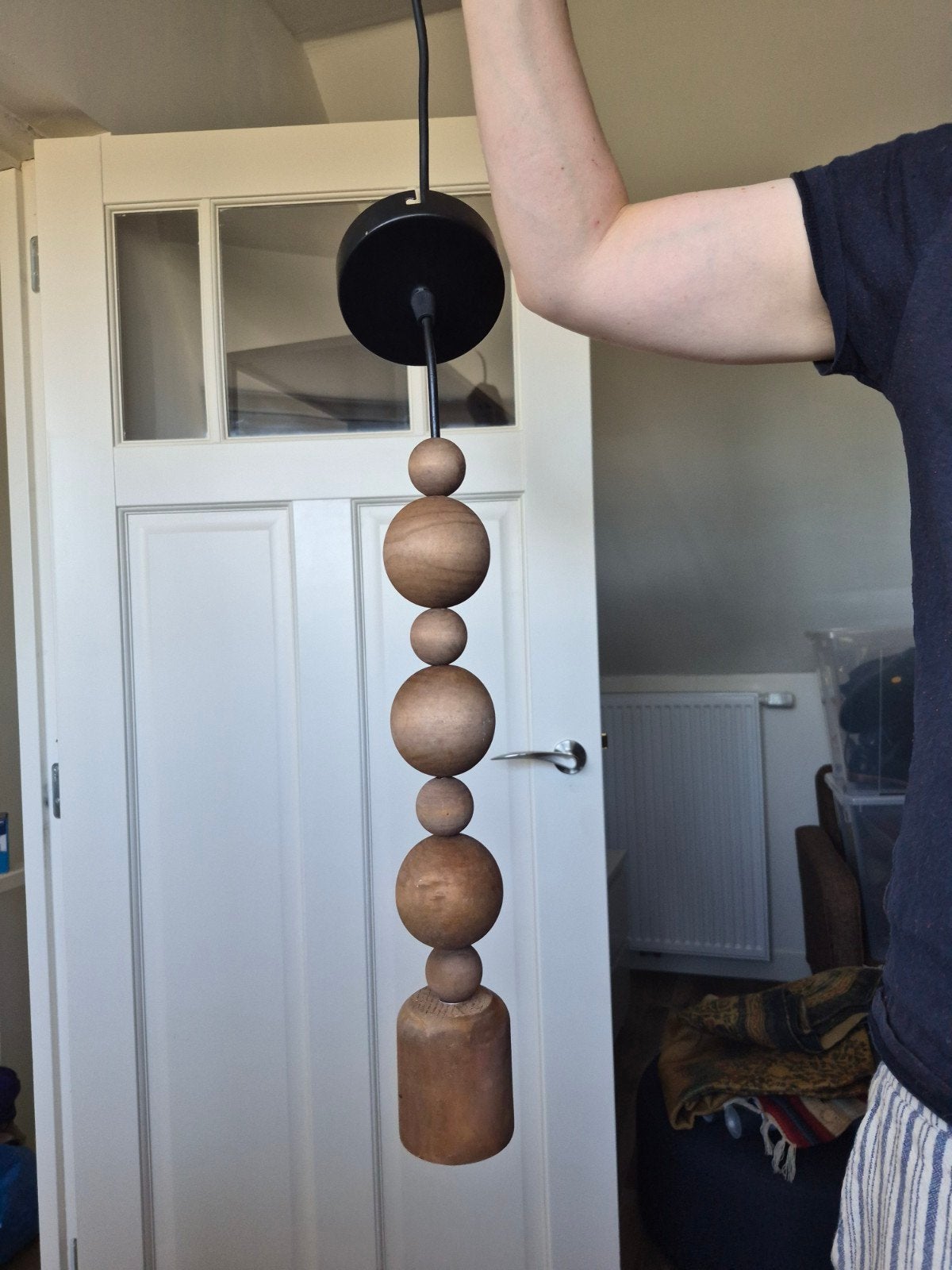 Houten hanglamp met kralen, Ophalen, Bohemian, Natuurlijk, Scandinavisch, E27 (groot), Zo goed als nieuw