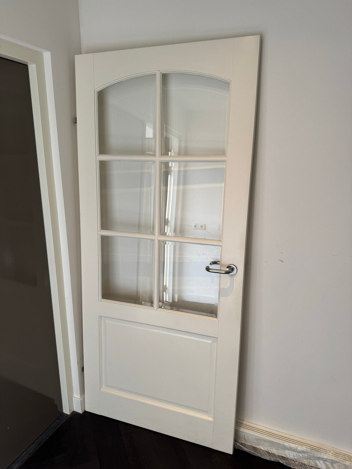 Binnendeur met glas en deurbeslag, Gebruikt, 80 tot 100 cm, Binnendeur, Ophalen of Verzenden
