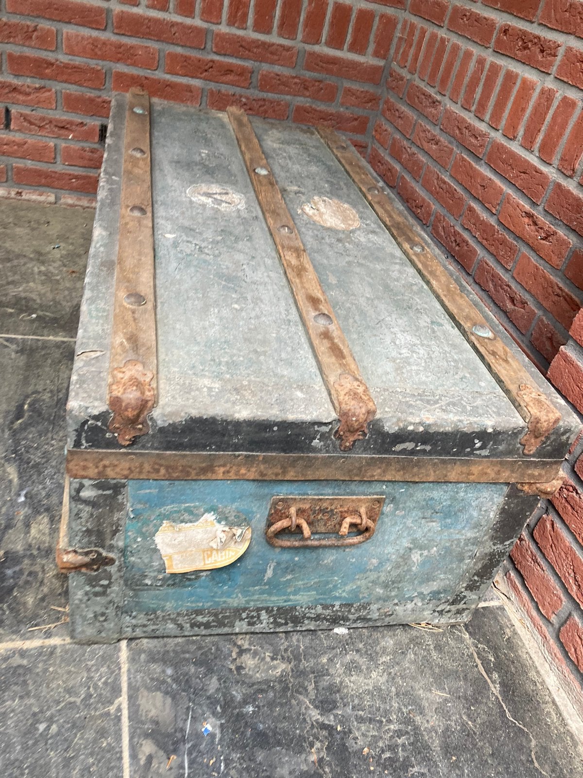 Antieke houten hutkoffer/trunk/reiskoffer hout met metaal, Antiek en Kunst, Ophalen