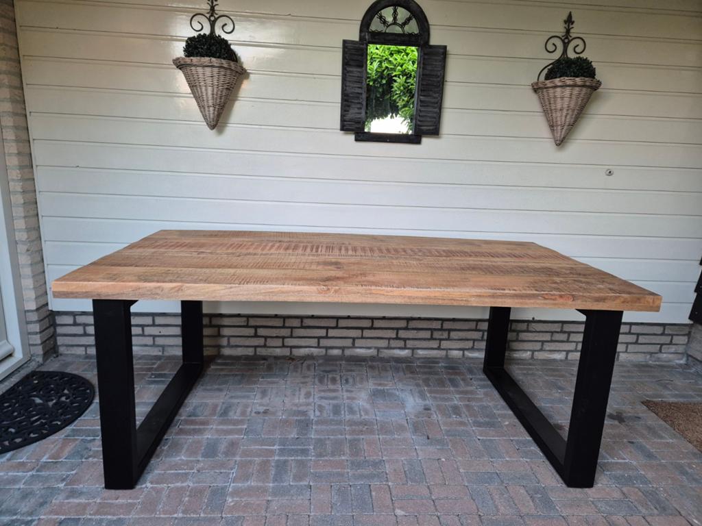 Industriële houten eettafel massief mangohout 200x100 cm, Huis en Inrichting, 100 tot 150 cm, Nieuw, Vijf personen of meer, 150 tot 200 cm