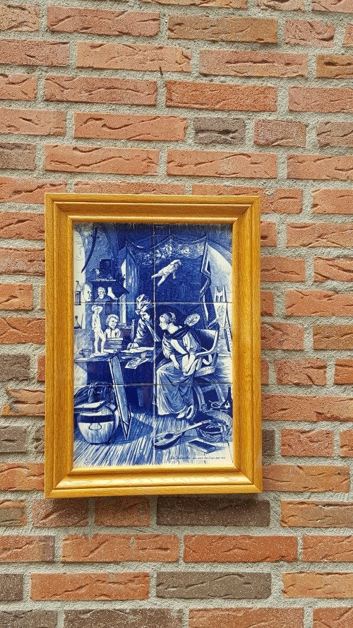 Tegeltableau met zes tegels de tekenles, Verzamelen, Ophalen of Verzenden