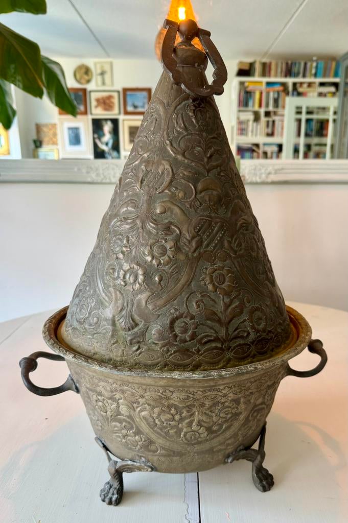 Oude Marokkaanse tajine van koper (groot!), Ophalen of Verzenden