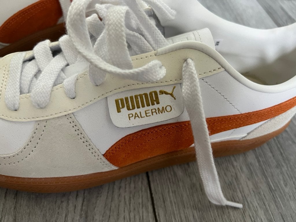 Puma Palermo white warm orange glo 44,5, Puma, Verzenden, Wit, Sneakers of Gympen